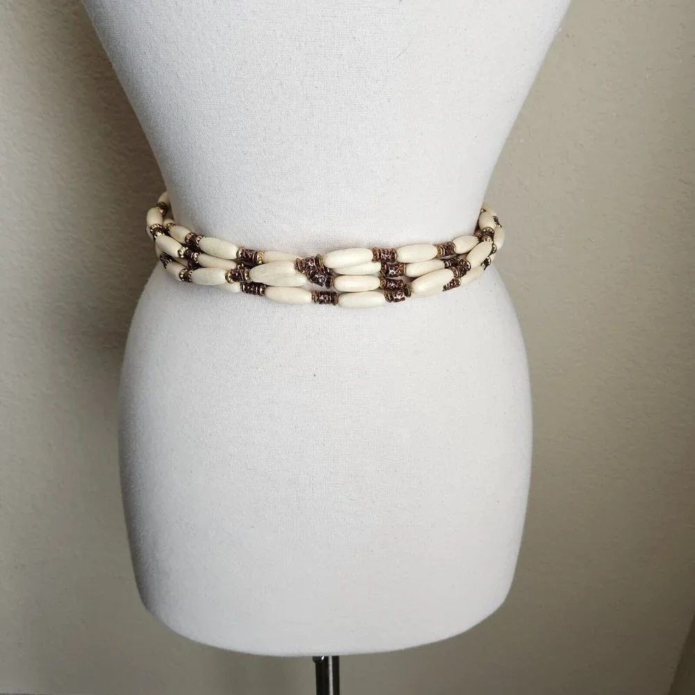 Express Leather Belt Cinch Style With‎ Buckle Leather Beaded Jeweled Boho Small